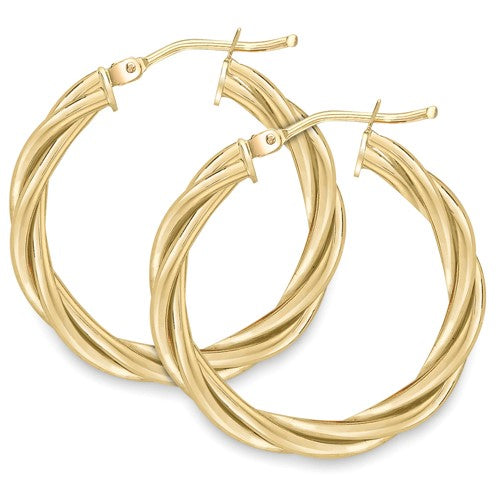 9K Yellow Gold Twisted Hoop Earrings