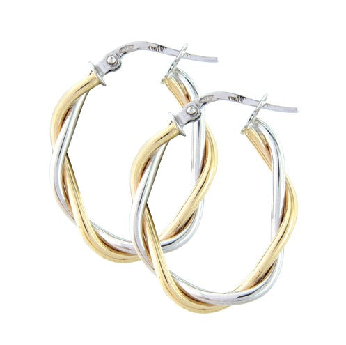 9k Two-Tone Oval Twisted Hoops