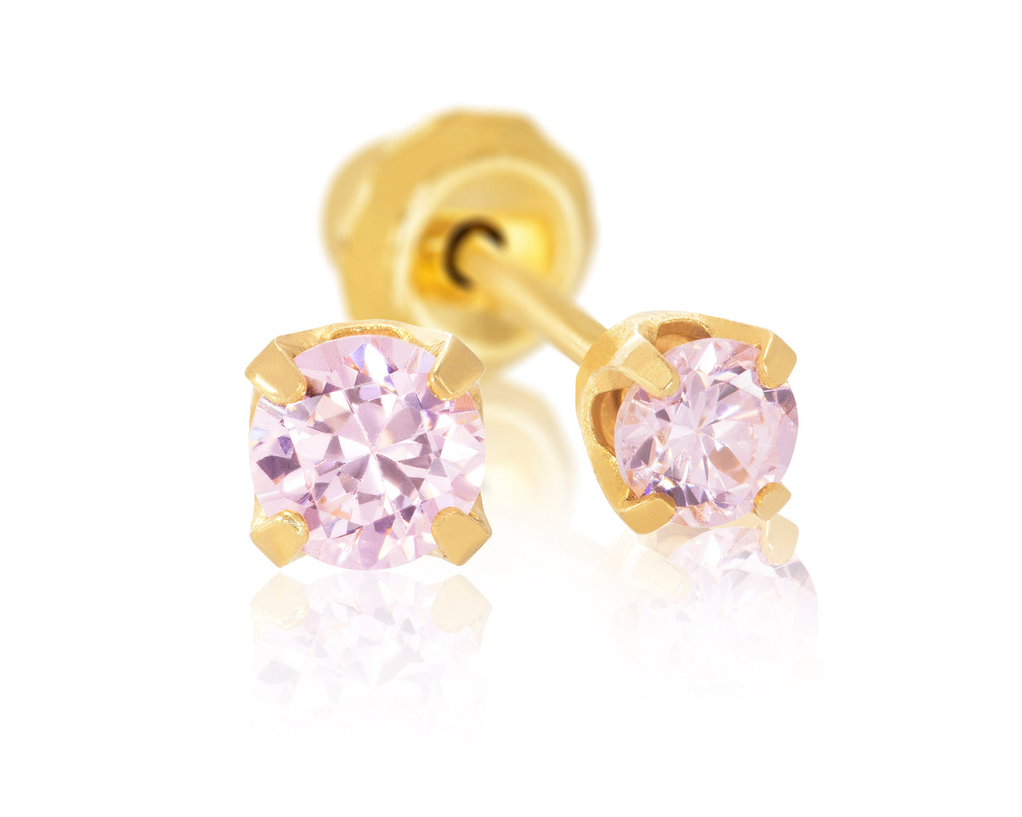 24k Gold Plated Medical Grade Stainless Steel 3mm Pink CZ Studs