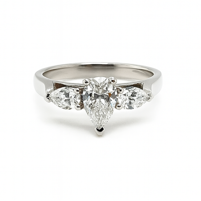 Platinum 0.51ct Pear Shaped Diamond Trilogy Engagement Ring