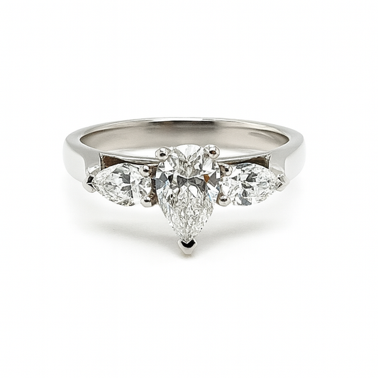 Platinum 0.51ct Pear Shaped Diamond Trilogy Engagement Ring