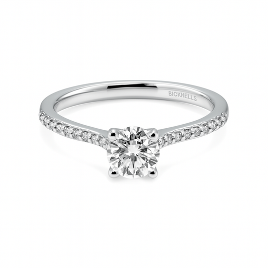 Diamond ring with 'Bicknells' branding on a white background