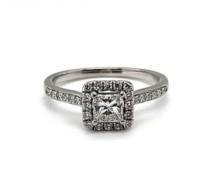 Pre-Loved: 18k White Gold 0.39ct Princess Cut Halo Ring