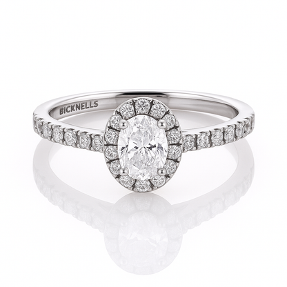 Platinum 0.30ct Oval Cut Diamond Halo Engagement Ring