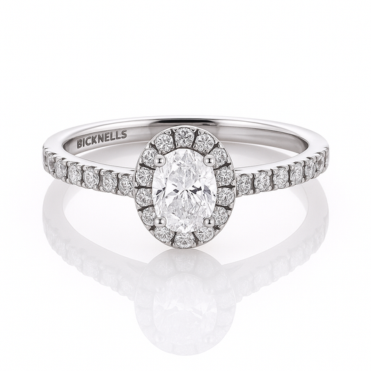 Platinum 0.30ct Oval Cut Diamond Halo Engagement Ring