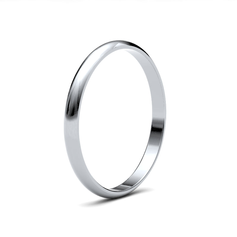 9k White Gold 2MM D Shape Wedding Band - Light Weight