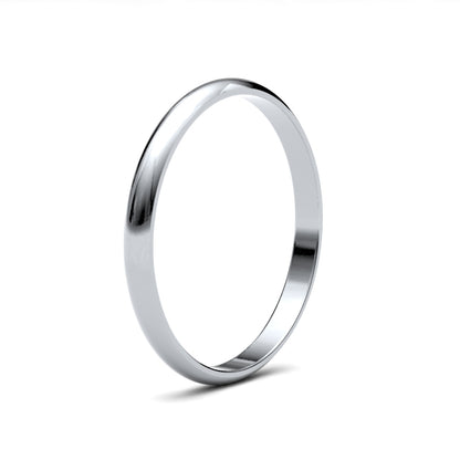 9k White Gold 2MM D Shape Wedding Band - Light Weight