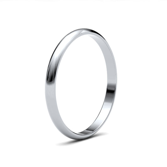 9k White Gold 2MM D Shape Wedding Band - Light Weight