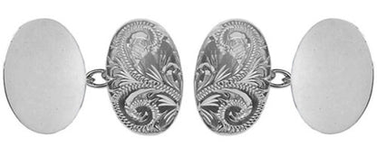 Oval Engraved & Plain Double Cufflinks in Sterling Silver