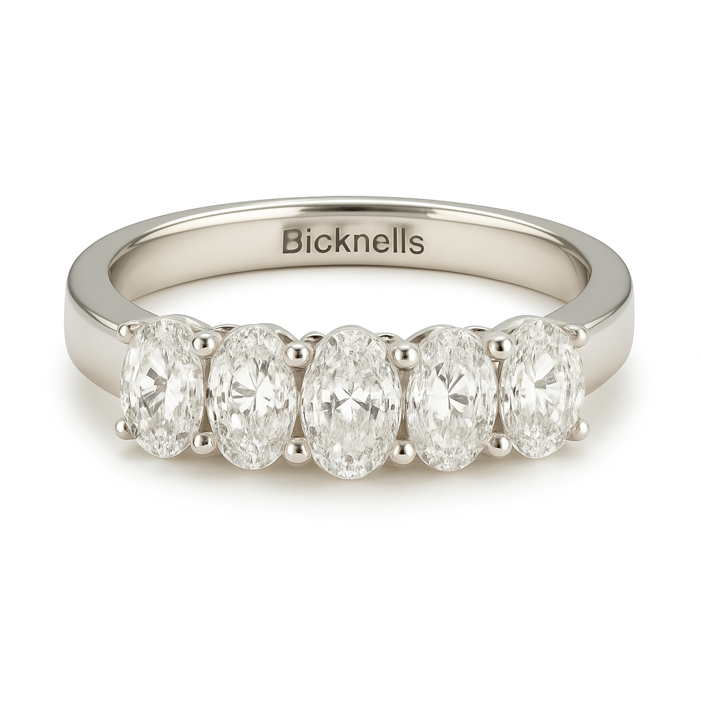 18k White Gold 5 Stone Oval Diamond Ring