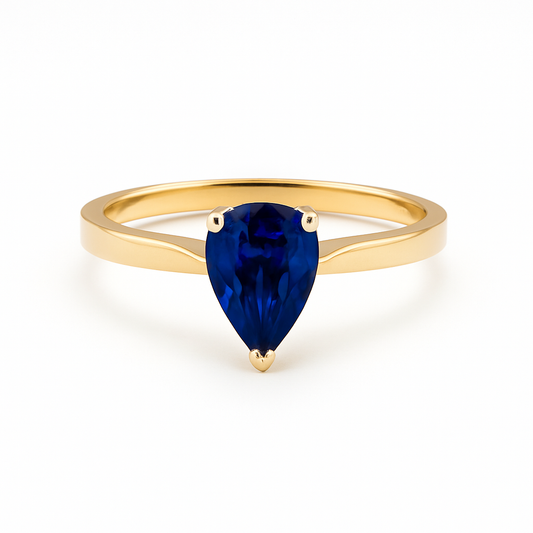 18k Yellow Gold Pear Shape Sapphire Ring