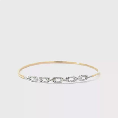 14k Yellow & White Gold 0.24cttw Diamond Oval Link Bangle