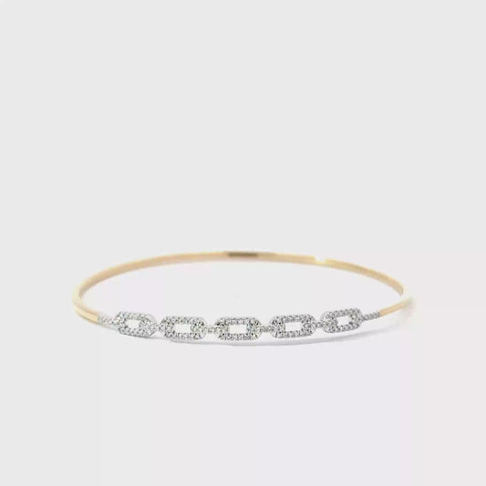 14k Yellow & White Gold 0.24cttw Diamond Oval Link Bangle