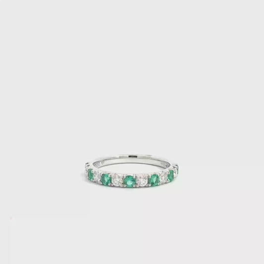 Platinum Round Cut Green Emerald Half Eternity Ring
