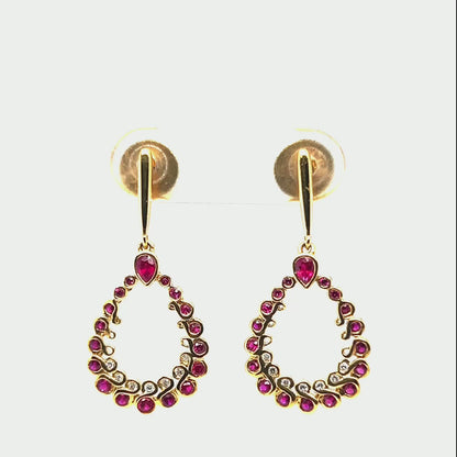18k Yellow Gold Ruby & Diamond Drop Earrings