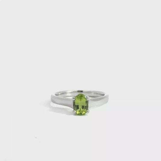 Platinum Oval Cut Green Peridot Solitaire Ring