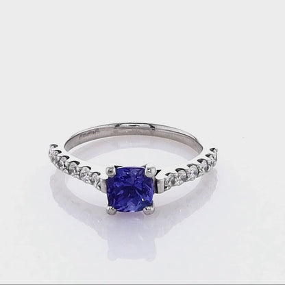 Platinum Cushion Tanzanite & Diamond Ring