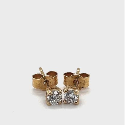 18k Yellow Gold 0.26ct Round Brilliant Diamond Stud Earrings