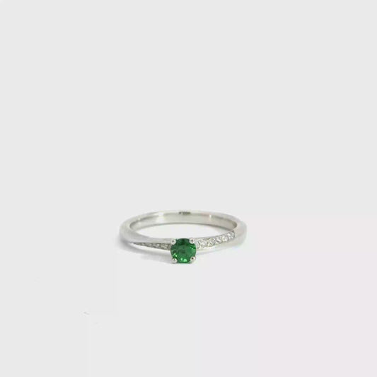 Platinum Round Cut Green Tsavorite Solitaire Ring