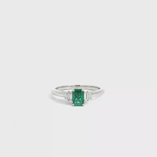 Platinum Emerald Cut Green Emerald Trilogy Ring