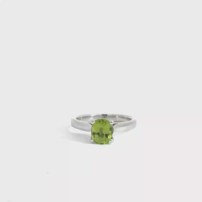 Platinum Cushion Cut Green Peridot Solitaire Ring