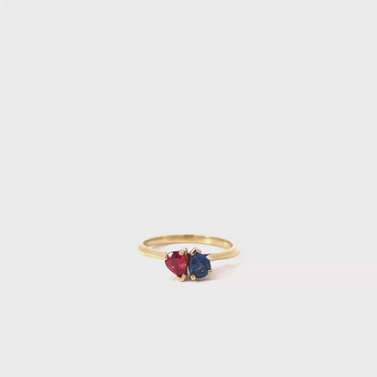 18k Yellow Gold Pear Cut Red Ruby & Blue Sapphire Moi Et Toi Ring