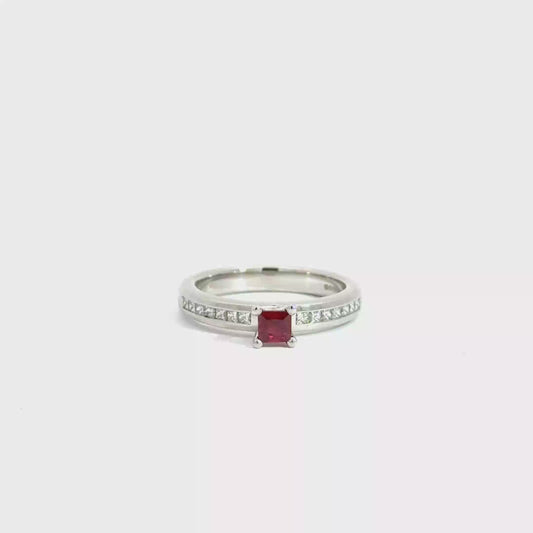 Platinum Princess Cut Red Ruby Solitaire Ring