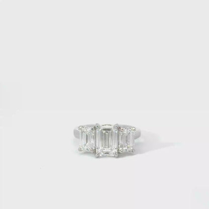 Platinum 4.09cttw Emerald Cut Lab Diamond Trilogy Engagement Ring