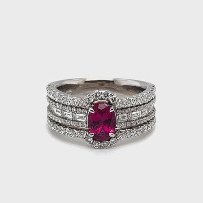18k White Gold Oval Pink Tourmaline & Multi-Diamond Dress Ring