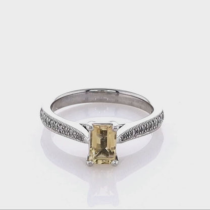 Platinum Octagonal Citrine & Diamond Ring