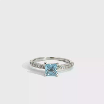 Platinum Princess Cut Blue Aquamarine Solitaire Ring
