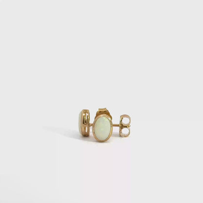 9k Yellow Gold Oval White Opal Stud Earrings