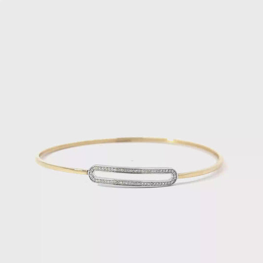 14k Yellow & White Gold 0.15cttw Diamond Oval Link Bangle