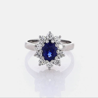Platinum Oval Sapphire & Diamond Halo Ring
