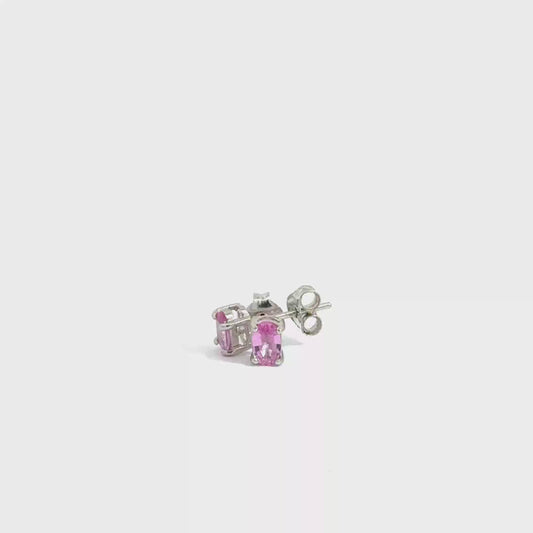9k White Gold Oval Cut Pink Sapphire Stud Earrings