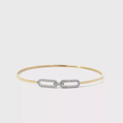 14k Yellow & White Gold 0.15cttw Diamond Oval Link Bangle