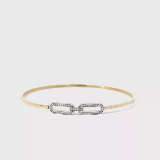 14k Yellow & White Gold 0.15cttw Diamond Oval Link Bangle