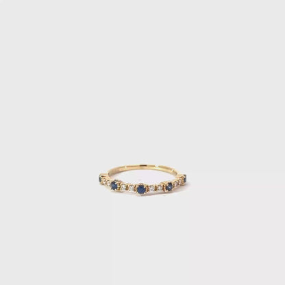 18k Yellow Gold Round Cut Blue Sapphire Half Eternity Ring
