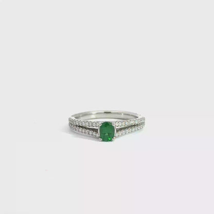 Platinum Oval Cut Green Tsavorite Solitaire Ring