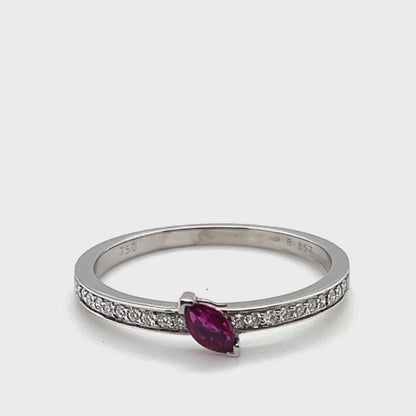 18k White Gold Marquise Ruby & Diamond Ring