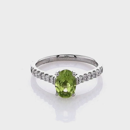 Platinum Oval Peridot & Diamond Ring