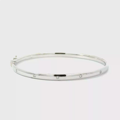 9k White Gold 0.05cttw Round Brilliant Cut Diamond Bangle