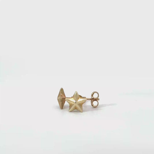 9k Yellow Gold 3D Star Stud Earrings