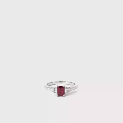 Platinum Emerald Cut Red Ruby 5-Stone Ring