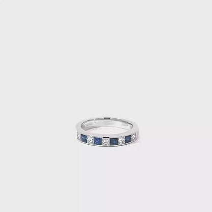 18k White Gold Square Cut Blue Sapphire Half Eternity Ring
