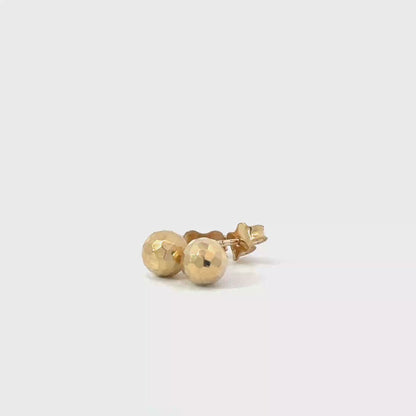 9k Yellow Gold Diamond Cut Ball Stud Earrings