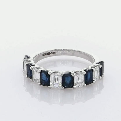 18k White Gold Sapphire & Baguette Diamond Ring