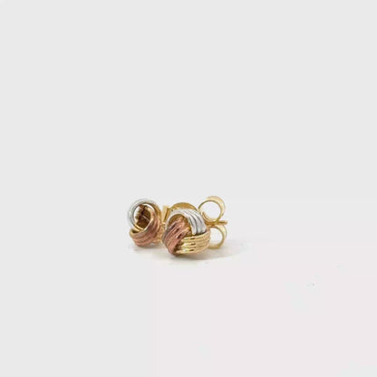 9k Yellow, White & Rose Gold Knot Stud Earrings