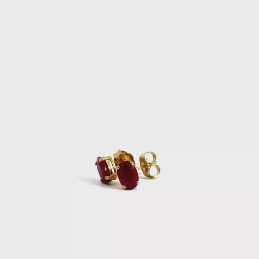 9k Yellow Gold Oval Cut Red Ruby Stud Earrings
