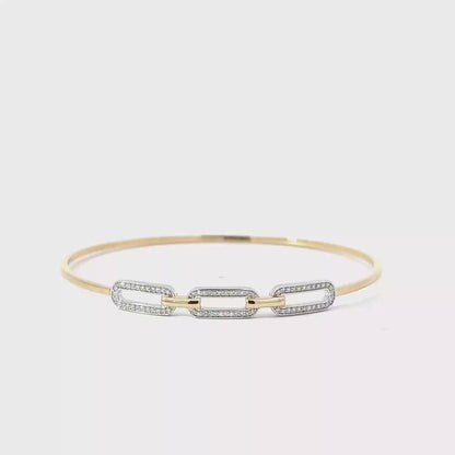 14k Yellow & White Gold 0.18cttw Diamond Oval Link Bangle